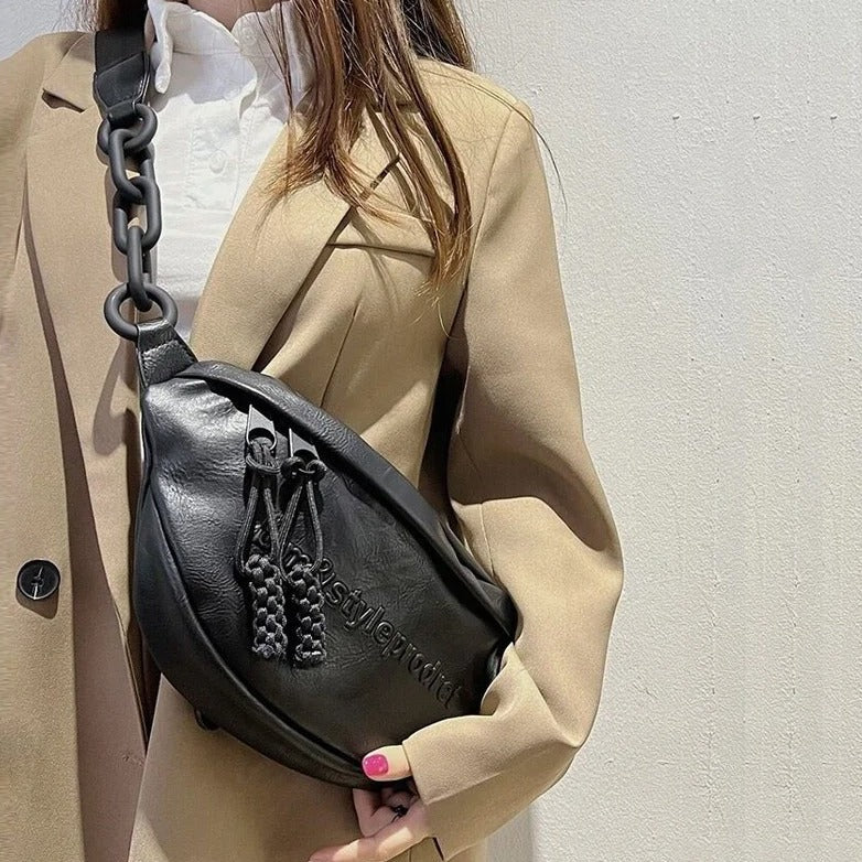 Sac banane cuir femme noir